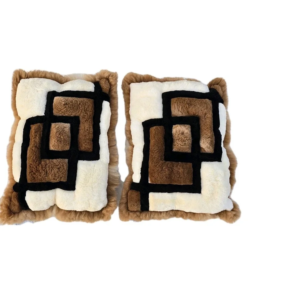 VTG Pete's‎ Alpaca Fur Large Pillow Cases Geometric Patchwork 32 X 21 New READ